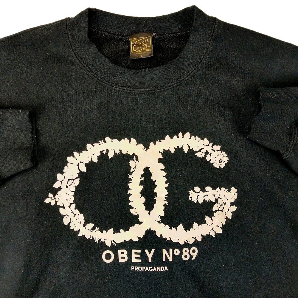 Obey Propaganda No 89 OG Floral Crewneck Sweatshirt Mens Large Black Pullover